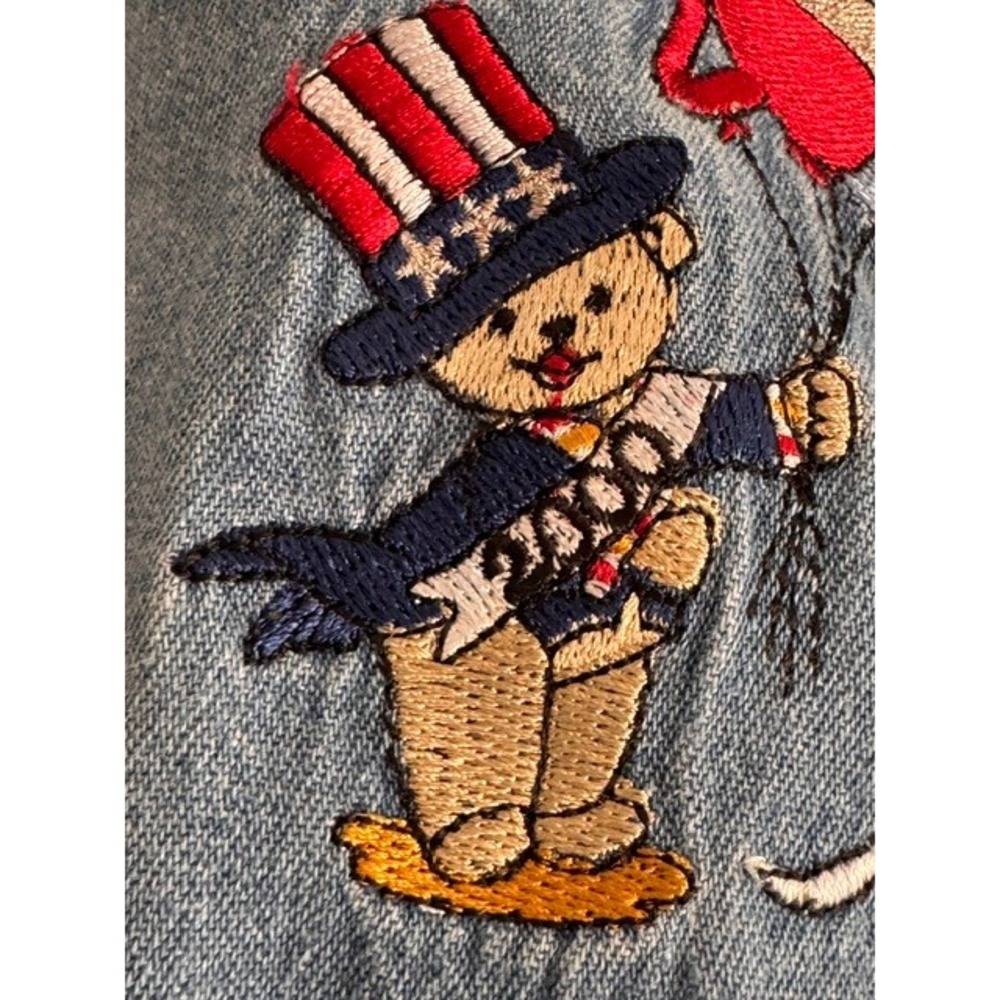 Vintage Patriotic Denim Shirt Medium Embroidered Uncle Sam Bear Fourth of July - Picture 4 of 8